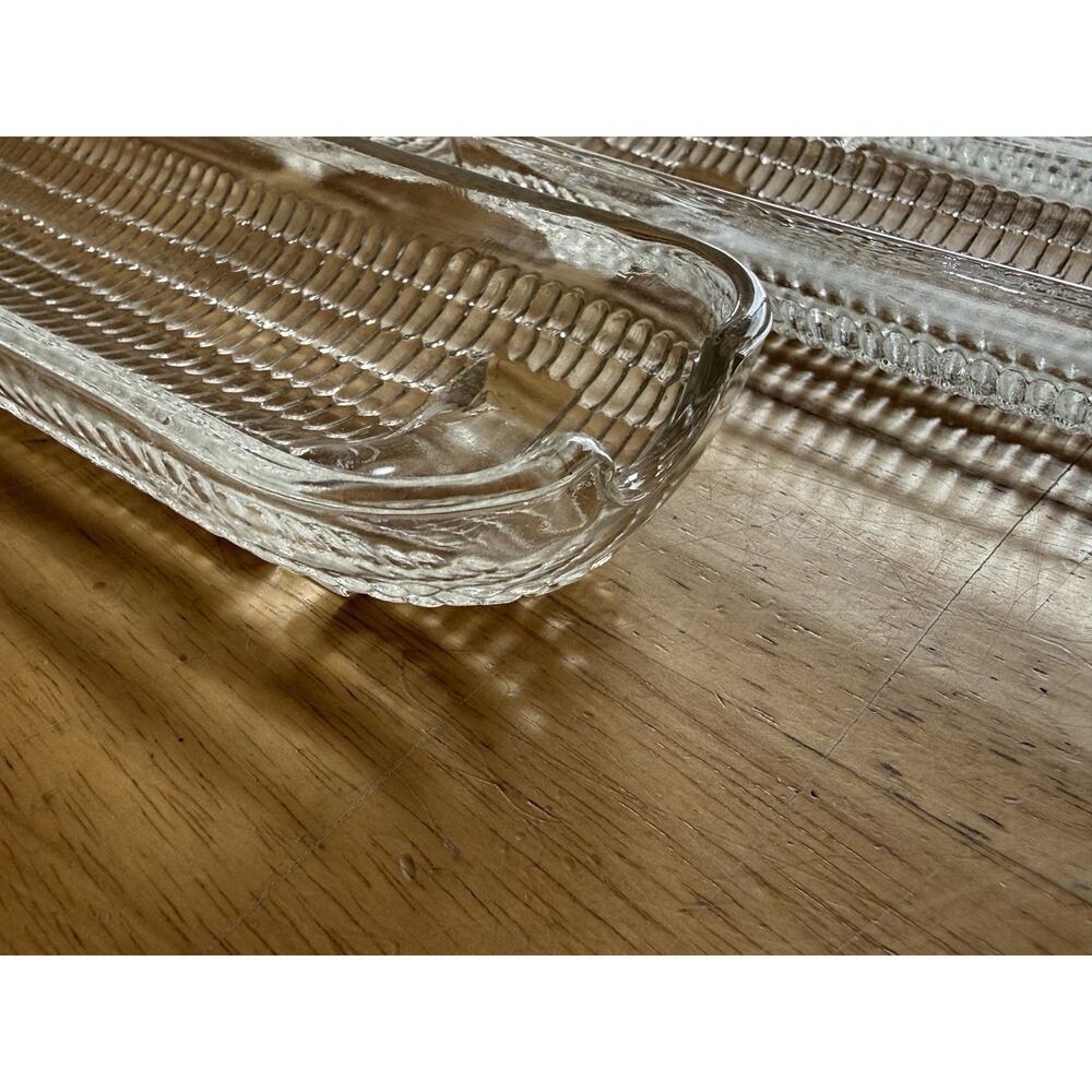 5 Vintage Clear Glass CORN ON THE COB Individual Pressed Serving Dish Holders - Picture 4 of 5